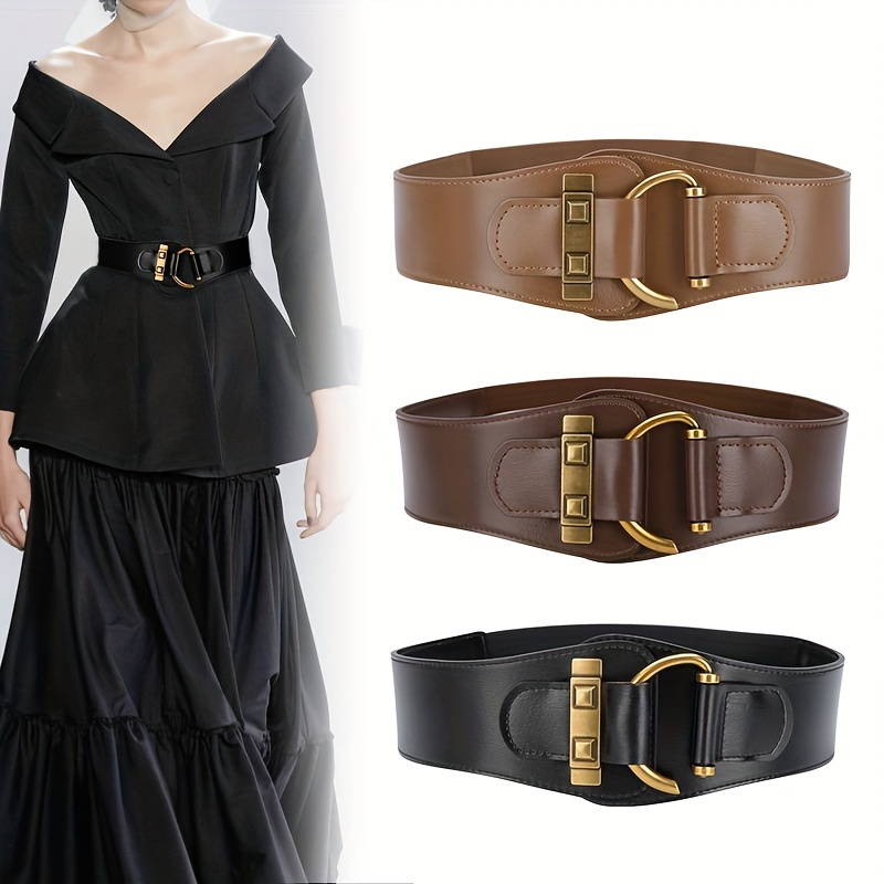 Butterfly Buckle Wide Belts Classic Solid Color Elastic - Temu Canada