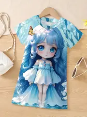 cute 3d girl graphic short sleeve dress comfy casual dresses for summer gift details 1