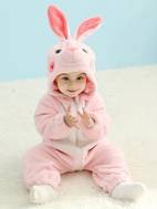 cute rabbit shape hooded jumpsuit with ears toddler babys fleece zip up warm onesie