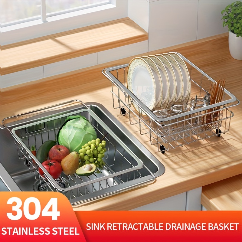  Temu Kitchen Drain Rack, Stainless Steel Kitchen Basket, Home Dish  Rack, Retractable Sink Shelf, Vegetable Fruit Rack
