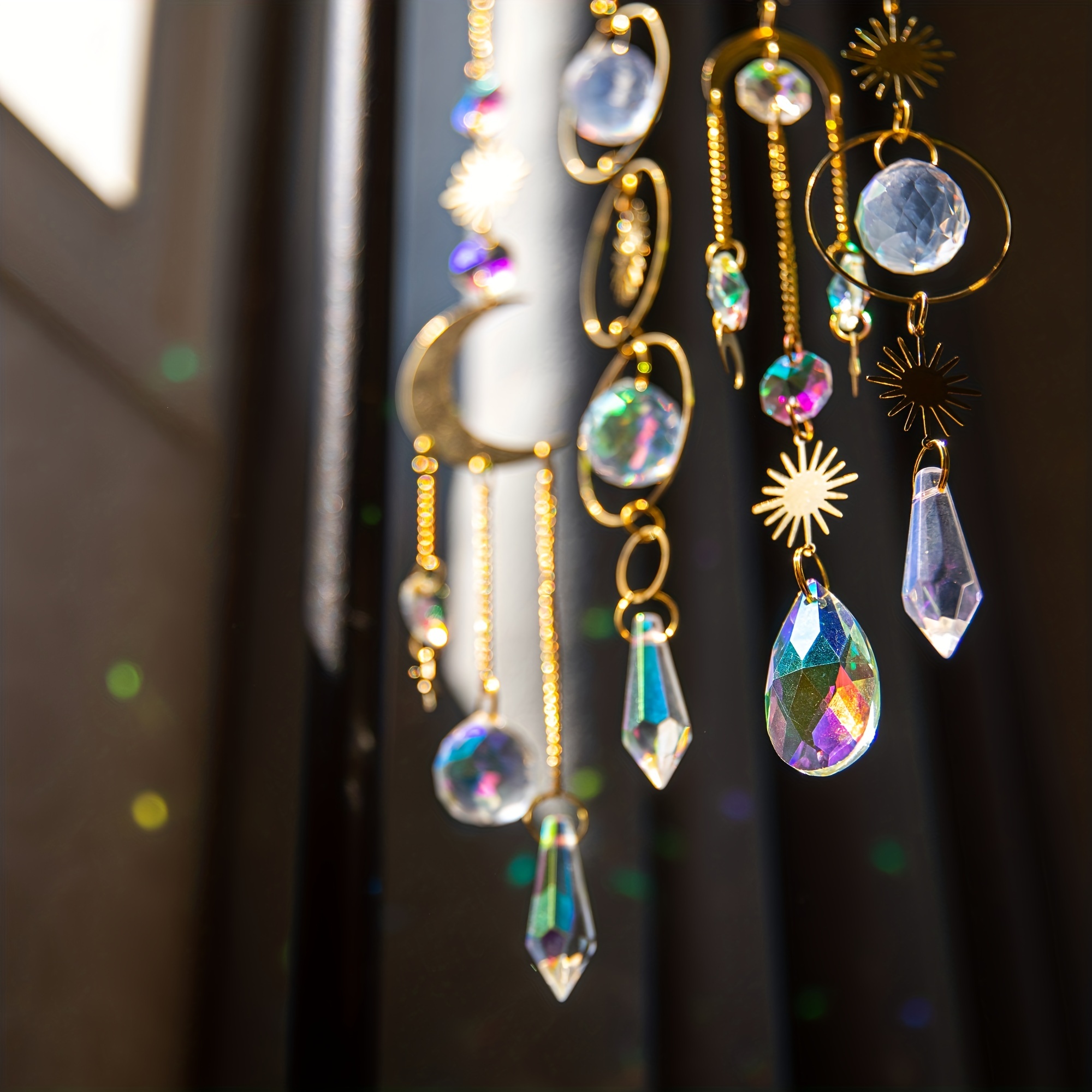Hanging Crystals Suncatcher Sun Catcher with Chain Pendant Moon Ornament  Crystal Balls for Window Home Garden Christmas Day Party Wedding  Decoration, Silver 