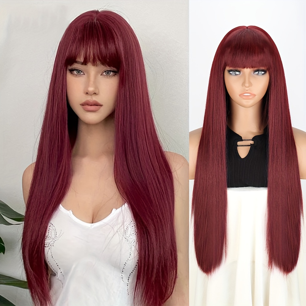 Black and Red Long Straight Bang Hair