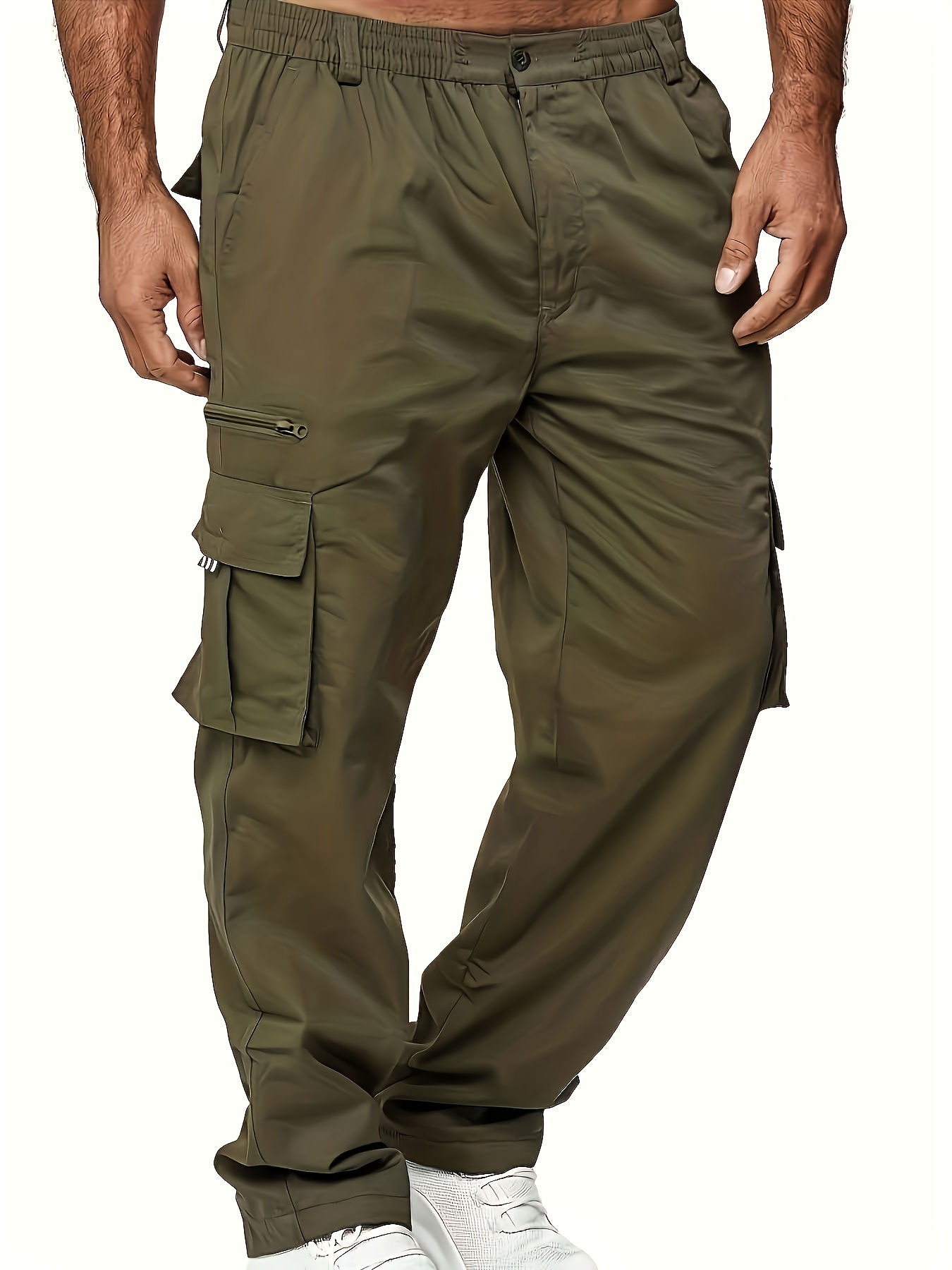 Stretch Cargo Pants for Women Solid Elastic Waist Denim Work Pants Multi  Pockets Comfy Streetwear Jogger Pants Loose Pants(XXL,Army Green)