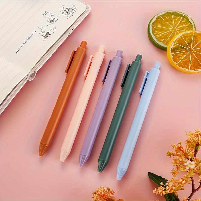 5pcs/set Macaron Black Press Colorful Ballpoint Pen, Cute Girls' School Pen