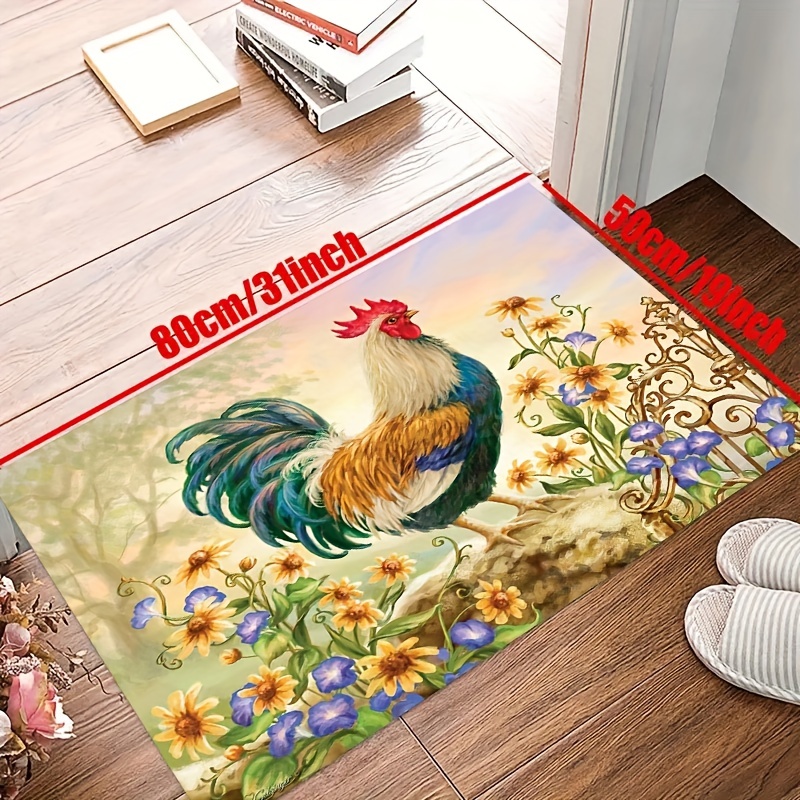 Colorful Chicken And Flower Floor Mat Non slip Indoor Carpet - Temu