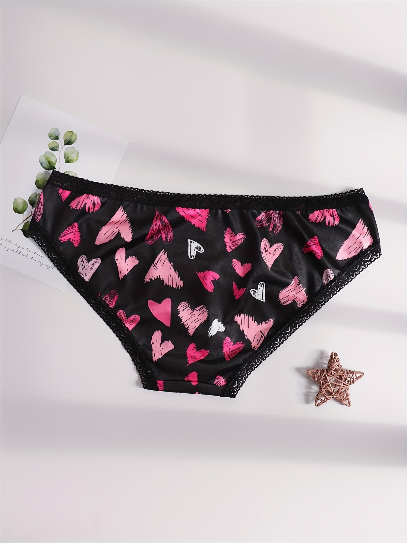 BHS Pink Lace Trim Heart Print Knickers. Size 10