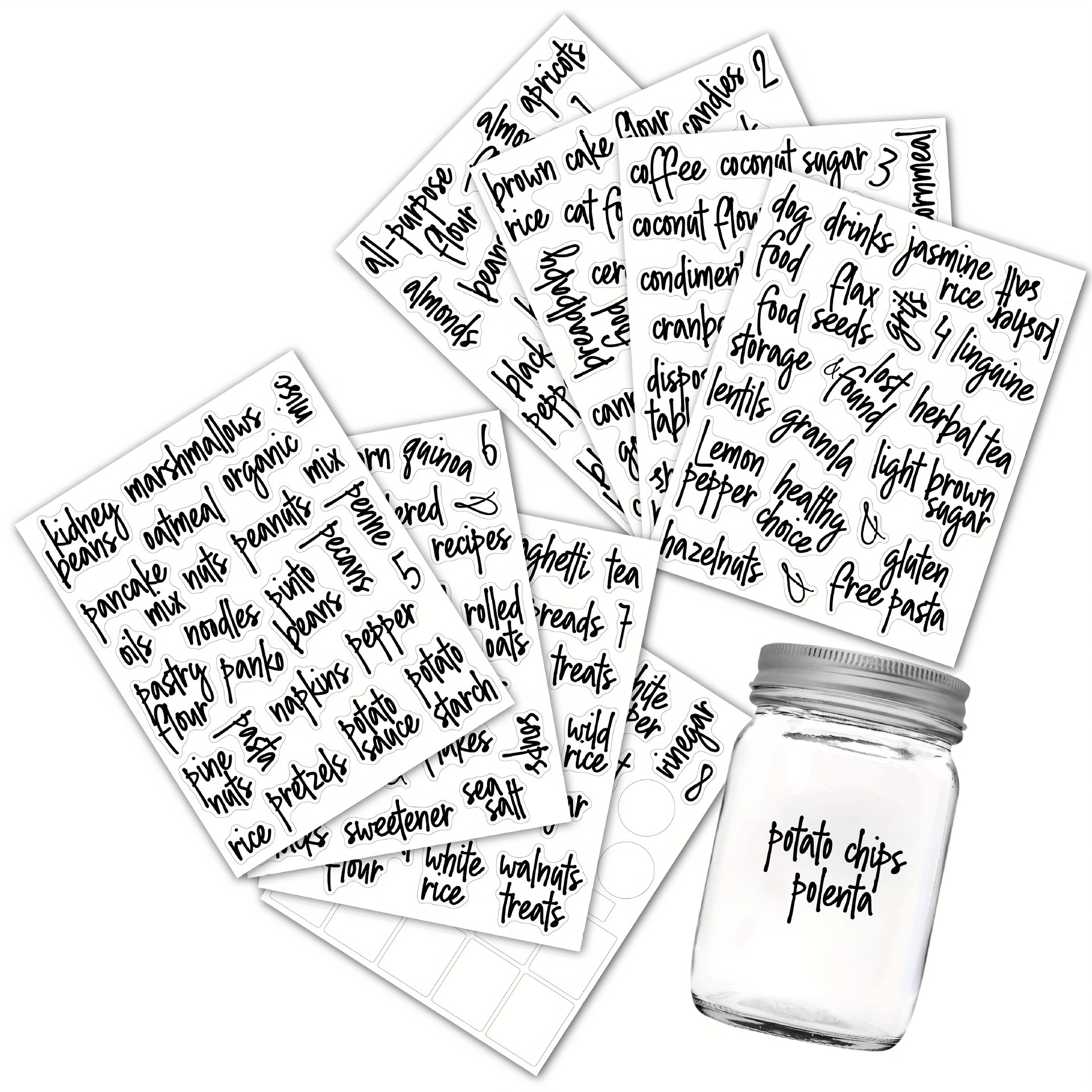 165 Pantry Labels: Clear Minimalist Printed Vinyl Stickers Black Text.  Waterproof and Removable. Organization for Kitchen Jars & Bins 