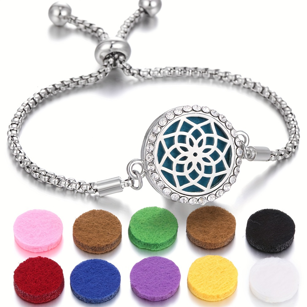 Men Aromatherapy Essential Oil Diffuser Locket Bracelet Leather Band with 6  Pads