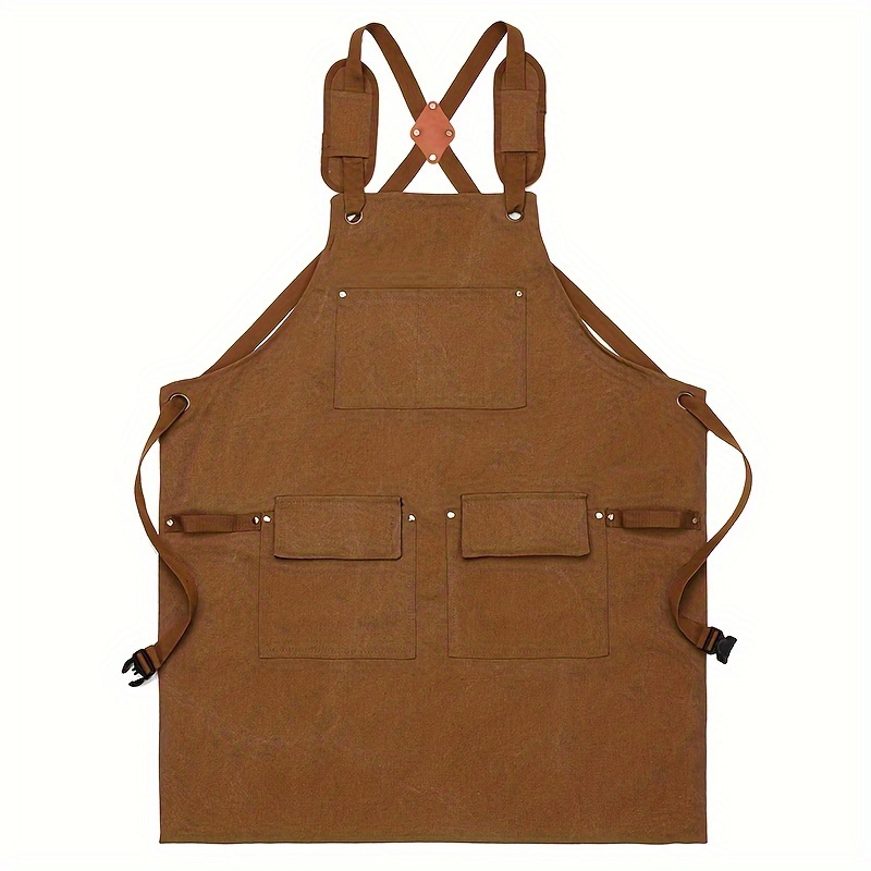 1pc Work Aprons For Men With Pockets, Heavy Duty Waxed Canvas Woodworking Apron - Durable Adjustable Shoulder Strap For Carpenters, Mechanics, Artist
