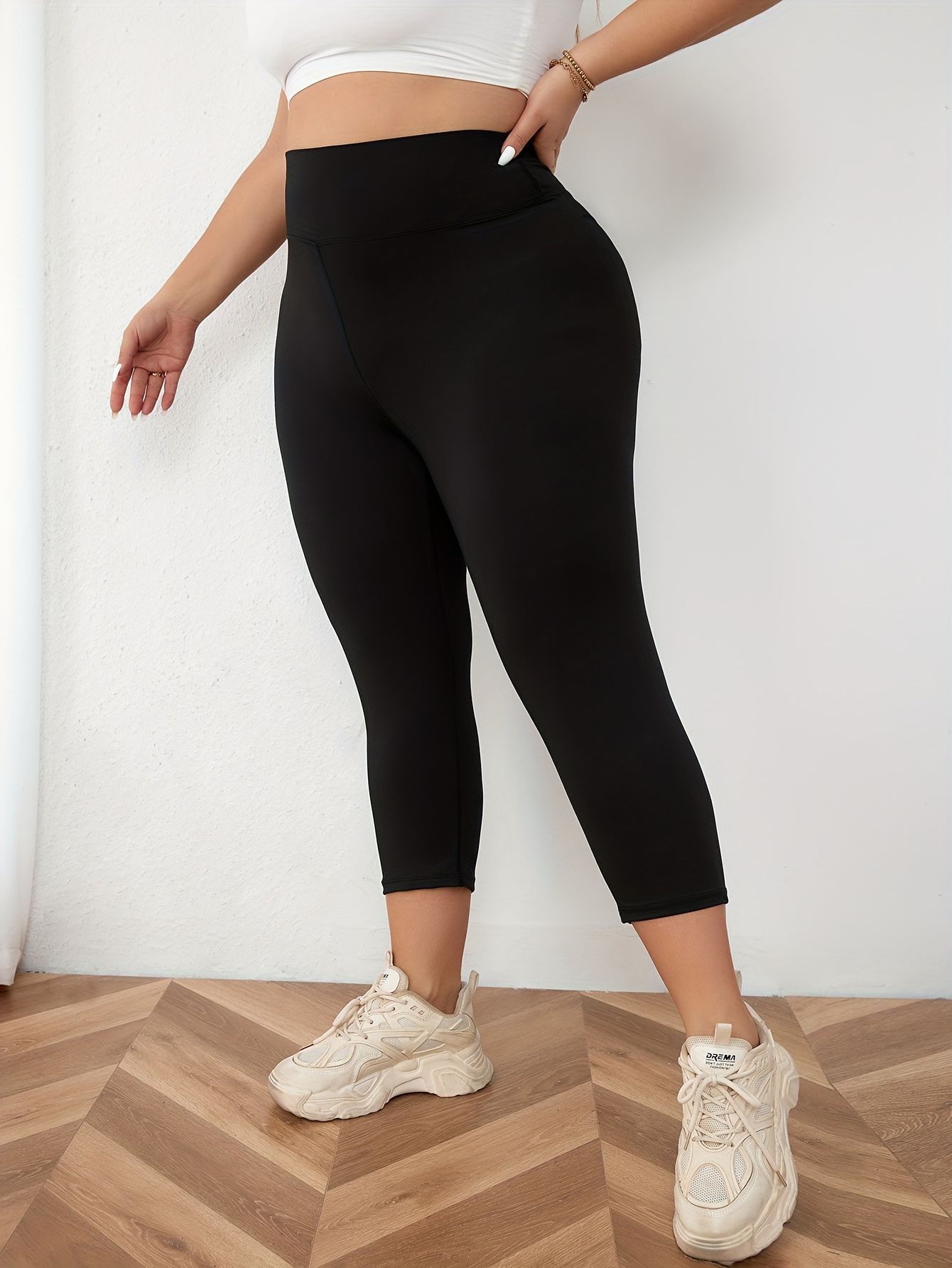 Plus Size Sport leggings Damen Plus Solid Wide Waistband - Temu Germany