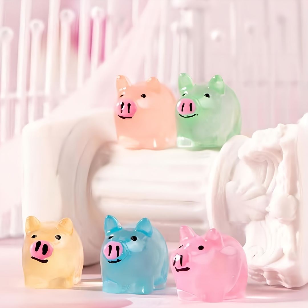Mini Luminous Pigs Resin Statues Mini Kawaii Statues For - Temu