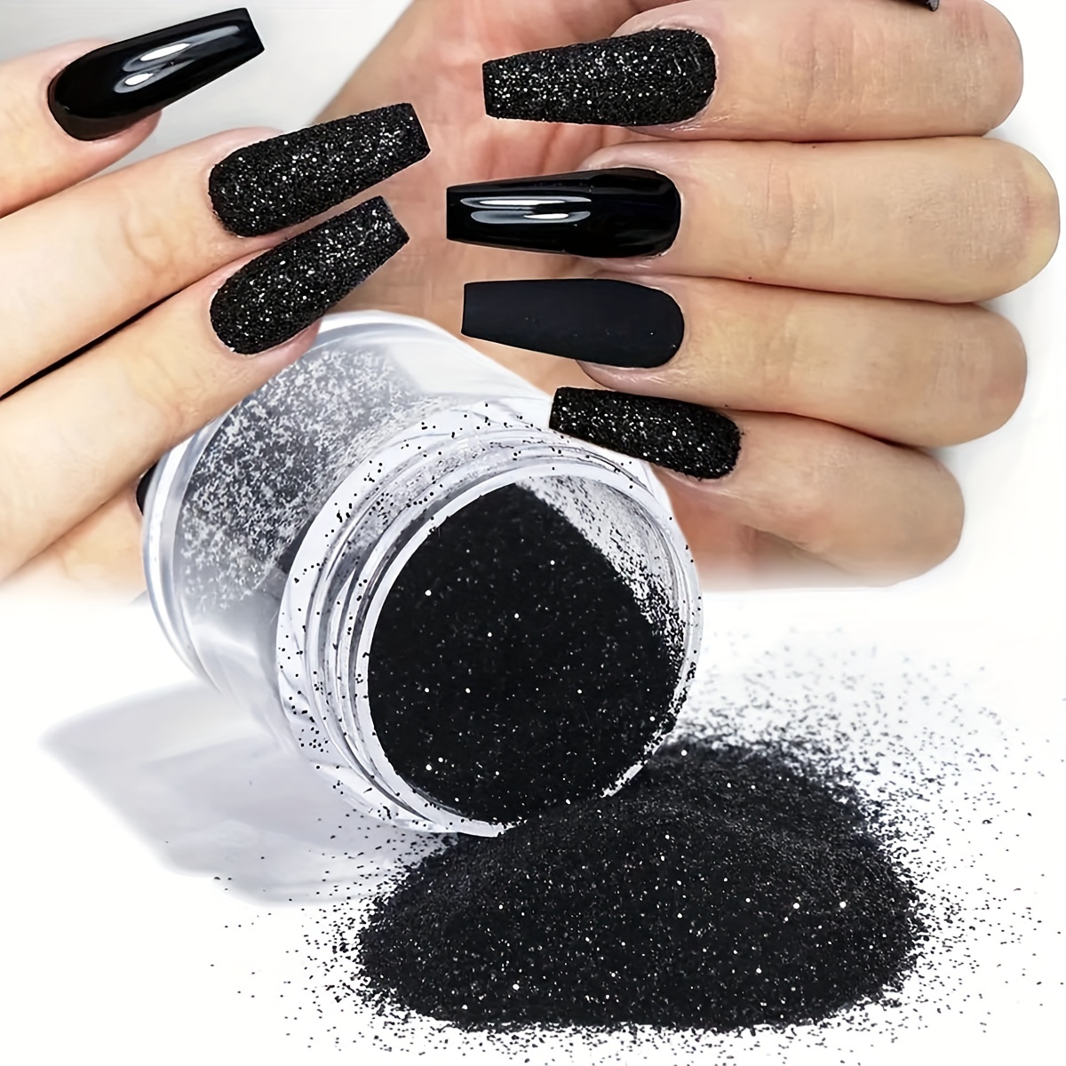 2 Colors Shimmering White And Black Nail Glitter Powder For - Temu