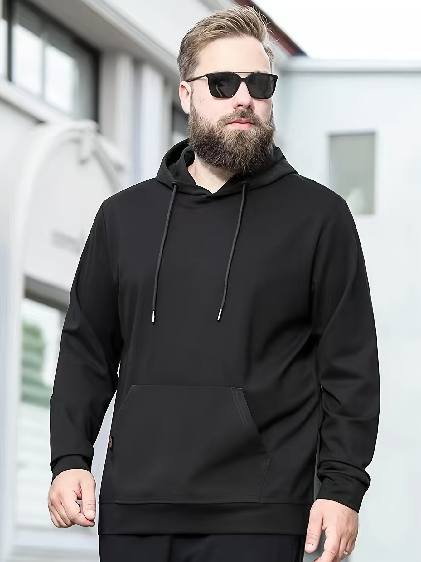 Extended Sizes Men Letter Graphic Two Tone Drawstring Hoodie