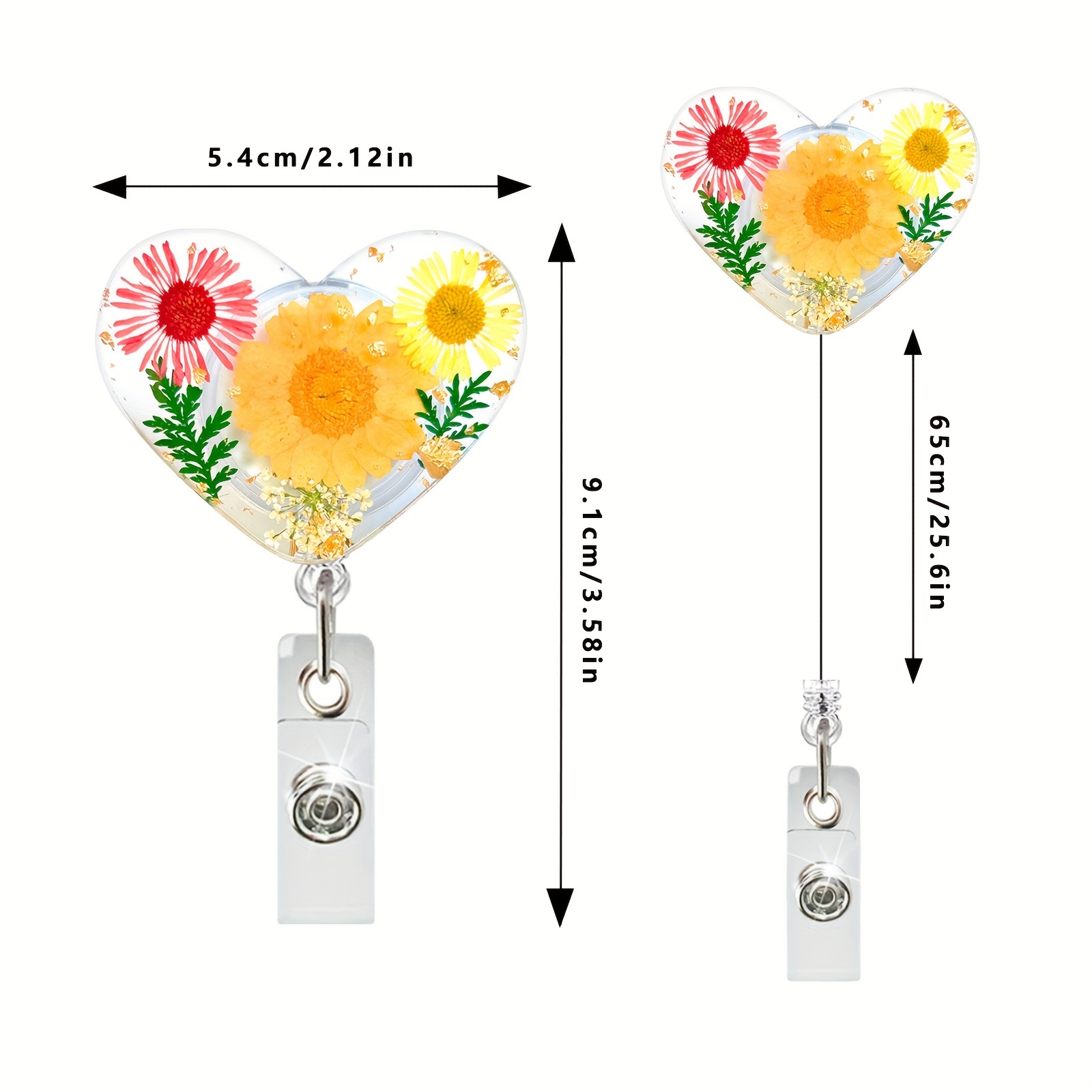 Flower Nurse Badge Reel Retractable Easy Pull Buckle Office School