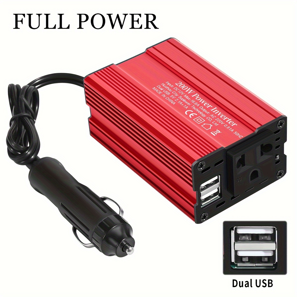 

200w Full Power Dc12v To Ac 220v Car Power Inverter Converter Vehicle Adapter Plug Outlet With 3.1a Dual Usb For Laptop Computer Eu Socket