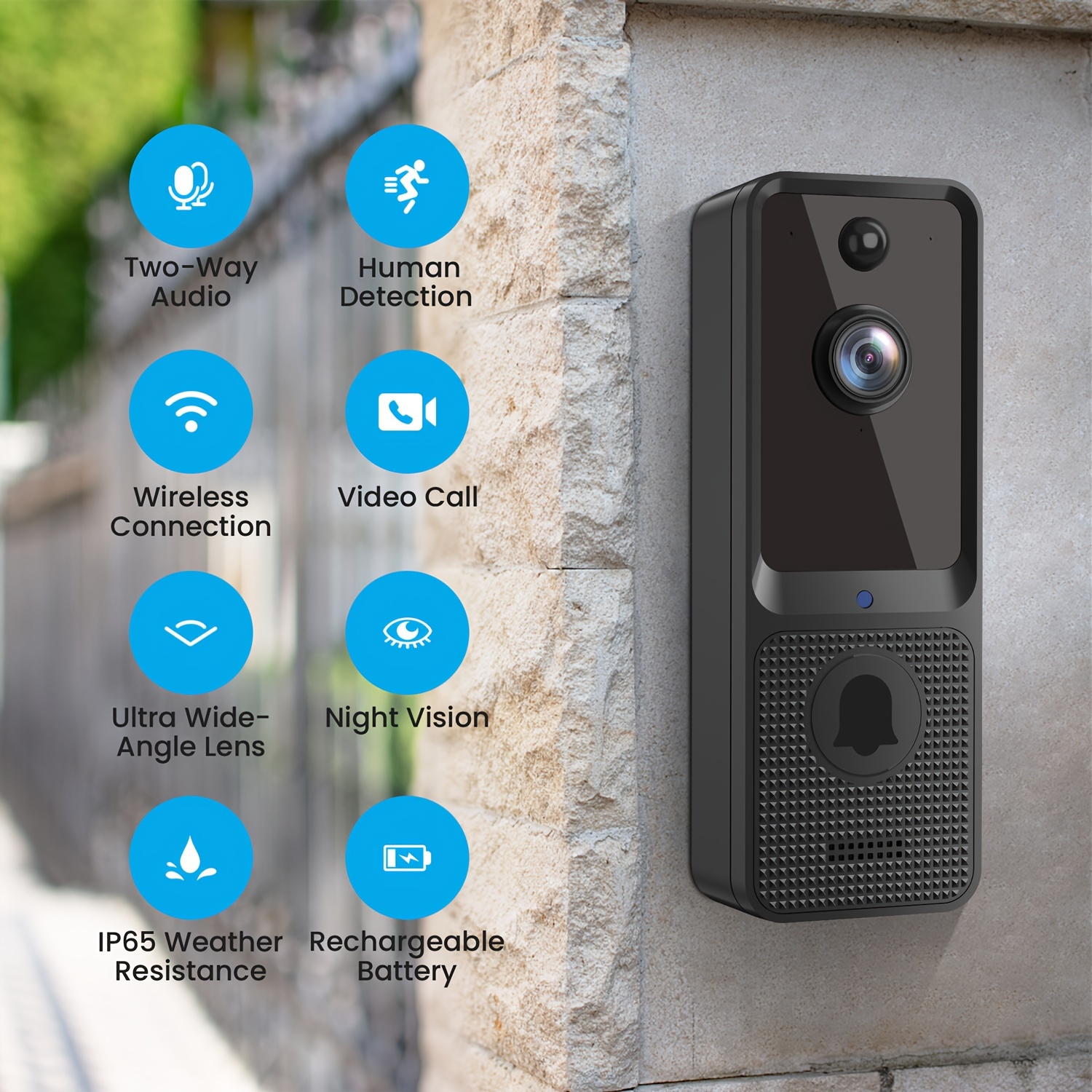 Mosunx Timbre inteligente inteligente inalámbrico remoto timbre de video  timbre visual inteligente cámara de video en tiempo real visión nocturna  WiFi