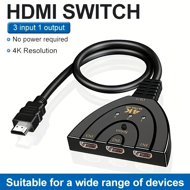 Switch Hdmi 3 Puertos Full Hd 1080p Cableado