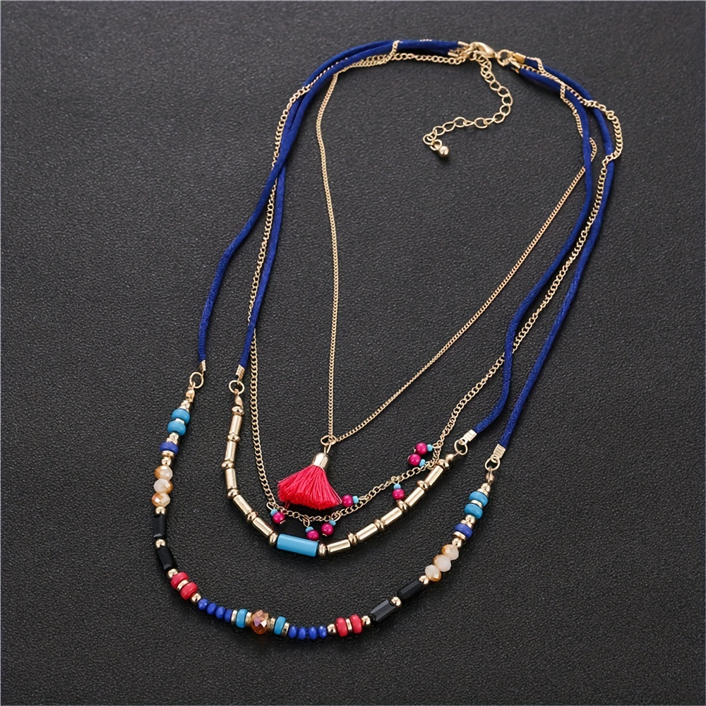 Fashion Boho Long Beaded String Beads Pendant Women Multilayer Necklace  Jewelry