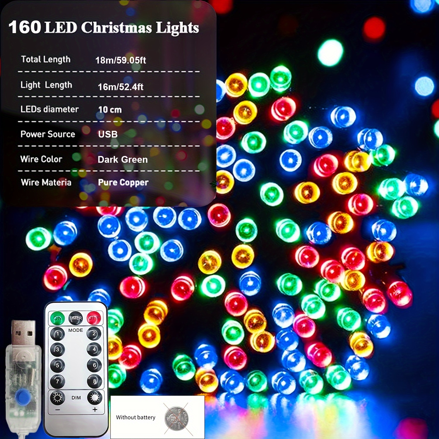 Four Color And Warm White Atmosphere Lights 100/130/160 Led - Temu