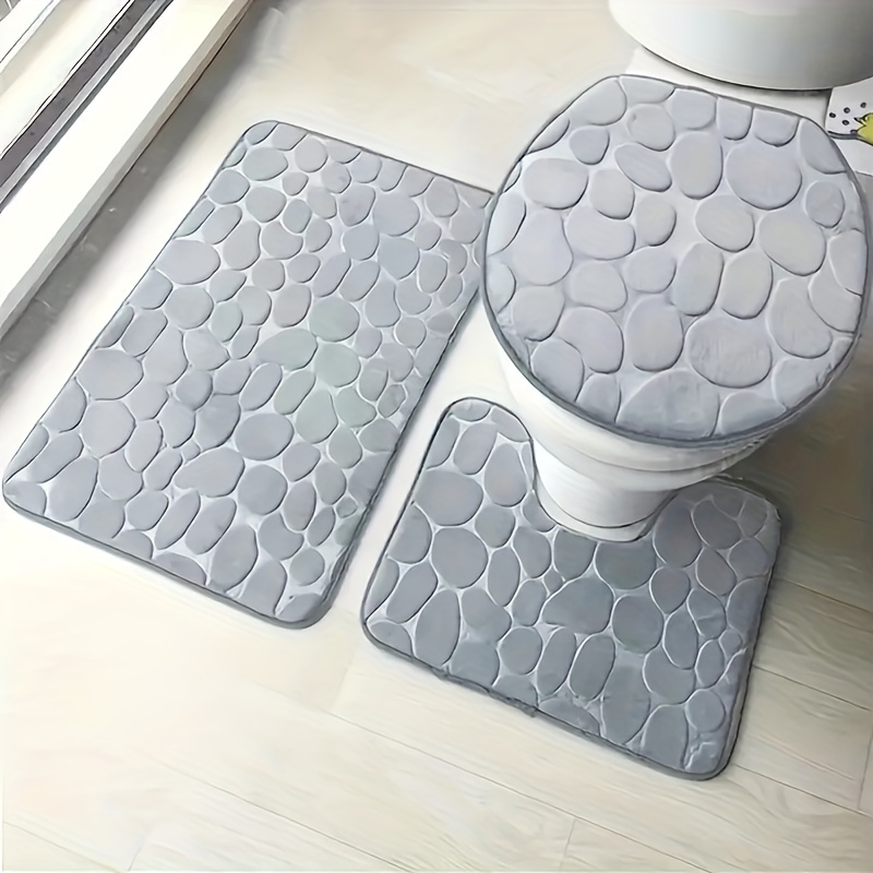 3pcs Bathroom Rugs Set Non Slip U Shape Mat Lid Cover