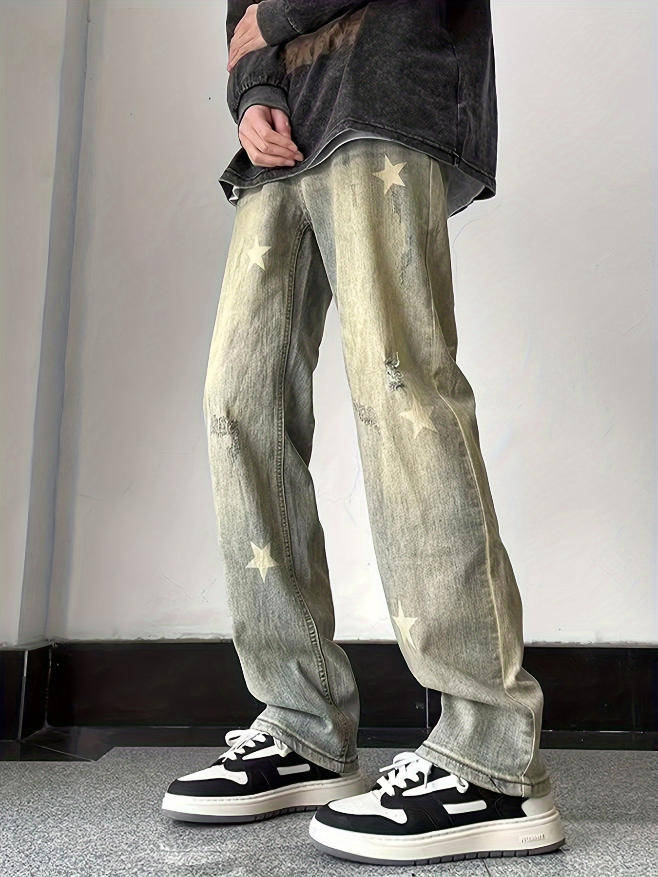 Y2k Hip Hop Loose Fit Jeans, Men's Casual Street Style Straight Leg Denim  Pants For The Four Seasons
