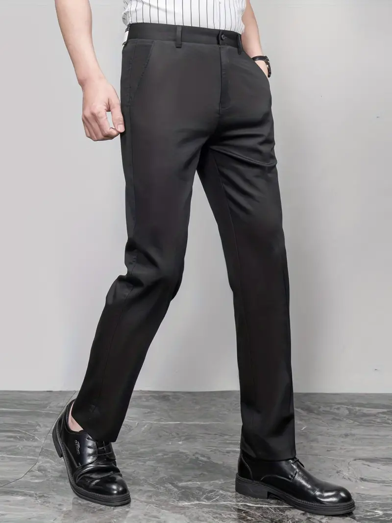 Men's Comfy Straight Leg Trousers Relaxed Fit Pants Business - Temu