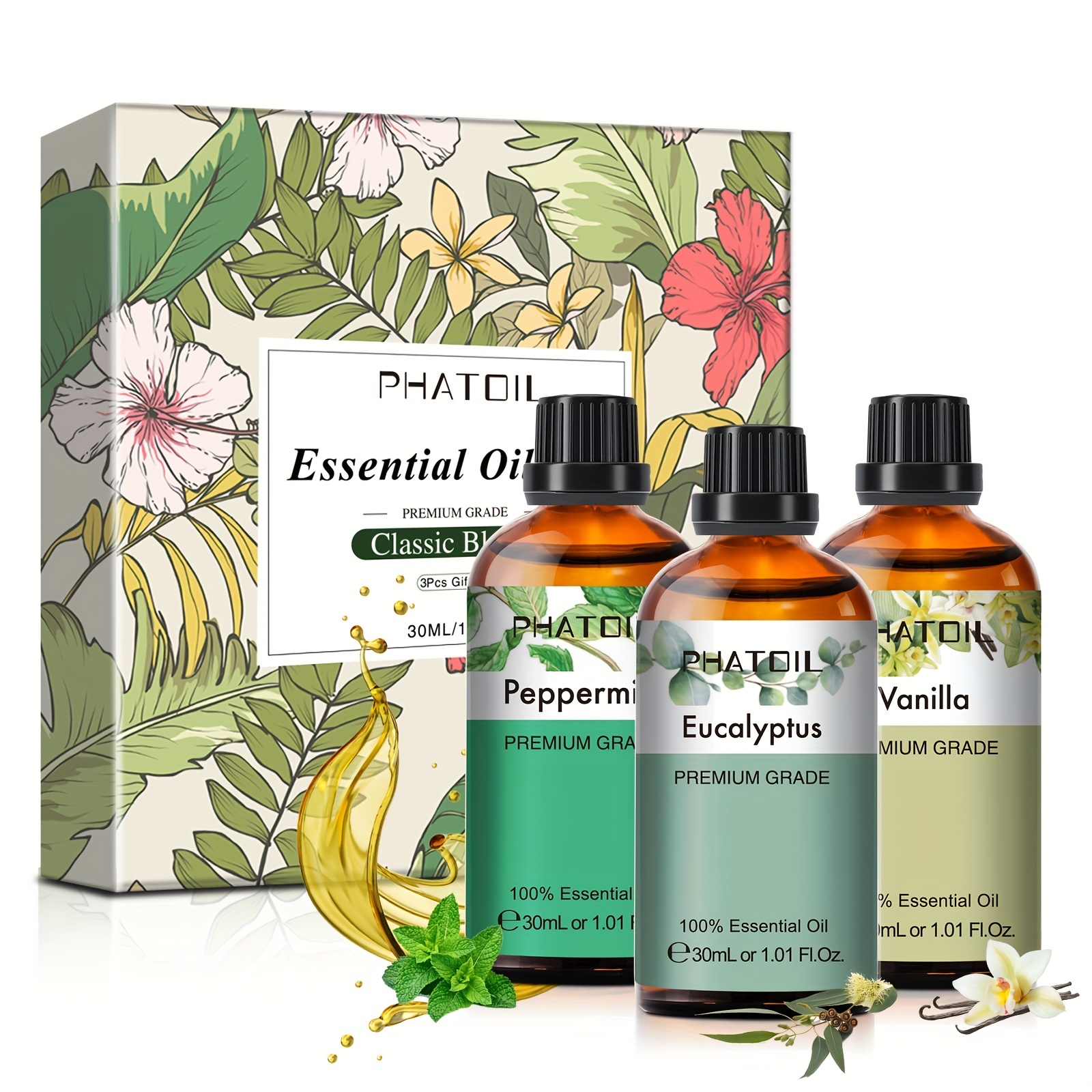 3pcs PHATOIL Natural Essential Oils Set, 3*1.01oz Aceites Esenciales  Naturales Para Humidificador Para Aromaterapia, Fabricación De Brillo De  Labios 