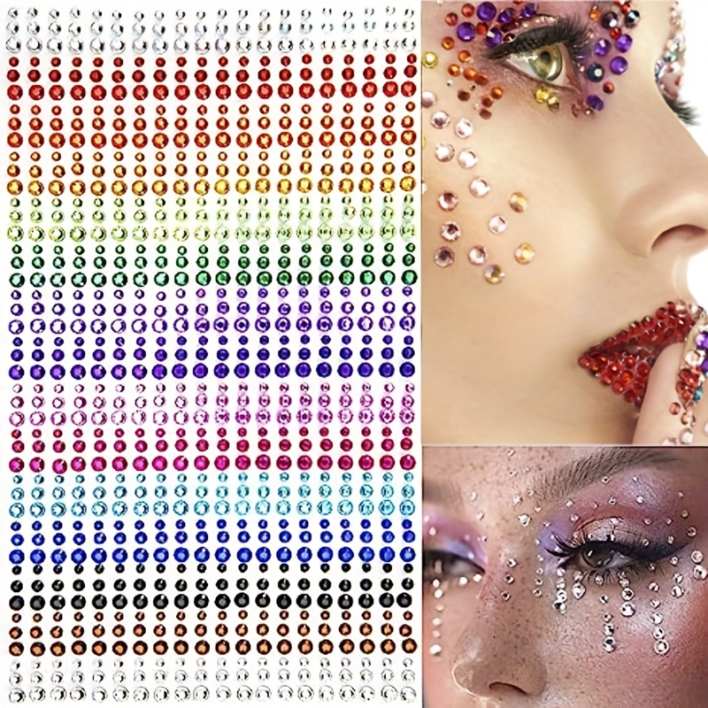 165/ 900 Pcs Facial Stickers Self Adhesive Rhinestones For Eye Makeup , 15  Colors Rainbow Rhinestones Face Jewelry Face Gems Stickers, DIY Nail Make