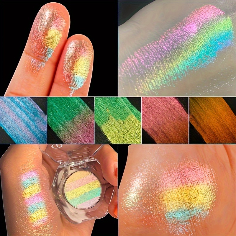 

Chameleon Highly Pigmented Eyeshadow, Glitter Rainbow Color Gradient Sparkle Satin Chrome Iridescent Color Eyeshadow Powder Palette
