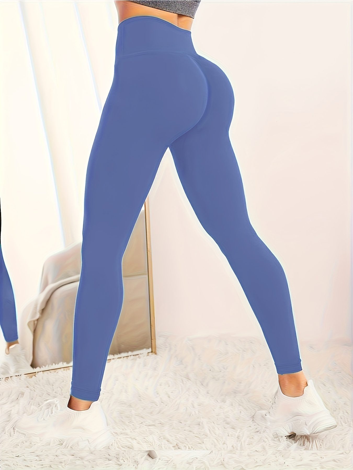 Leggings High Waist Yoga Stretch Pants Fitness Sports Woman Outfits, Blue, S