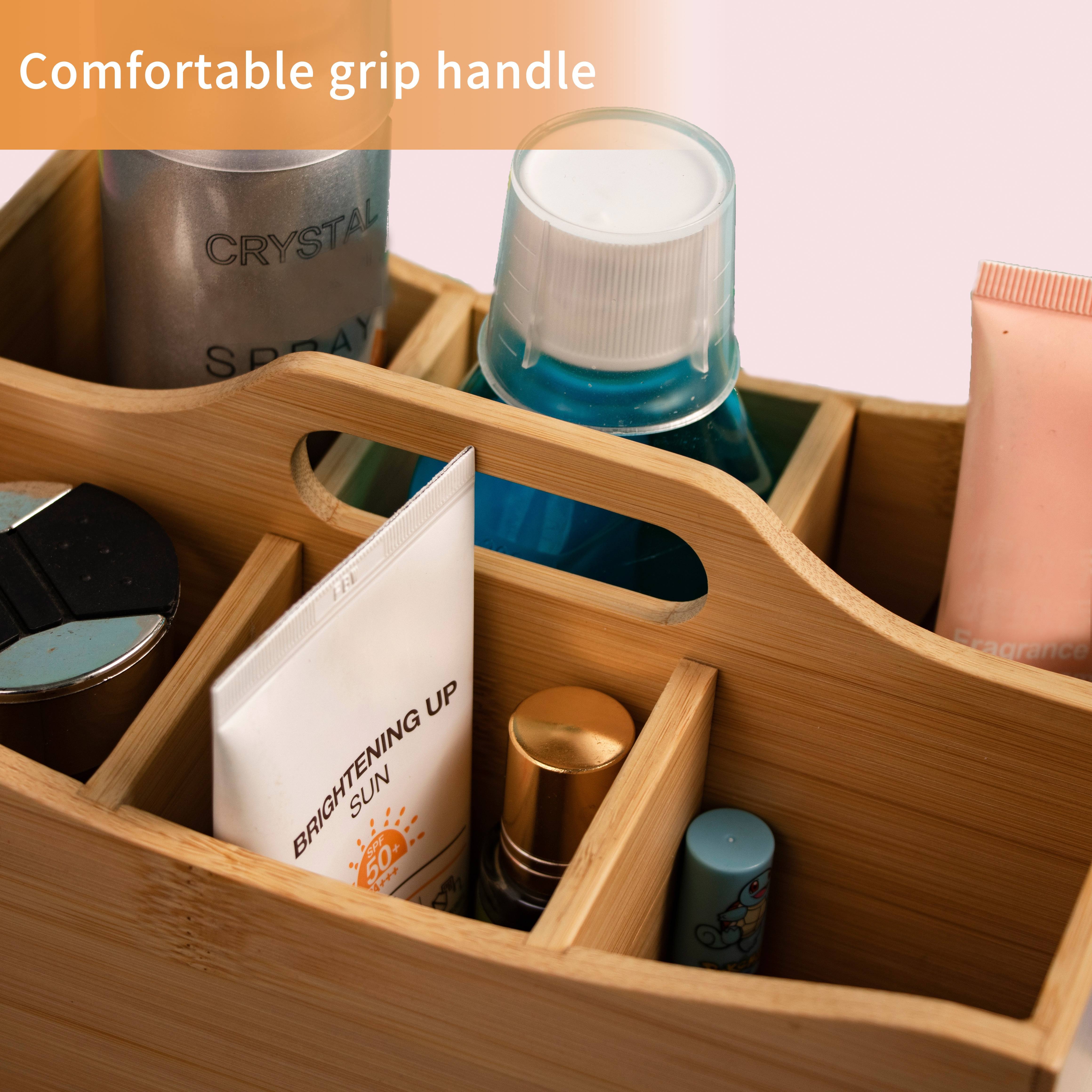 Shower Basket Portable Storage Box with Wooden Handle and Divided