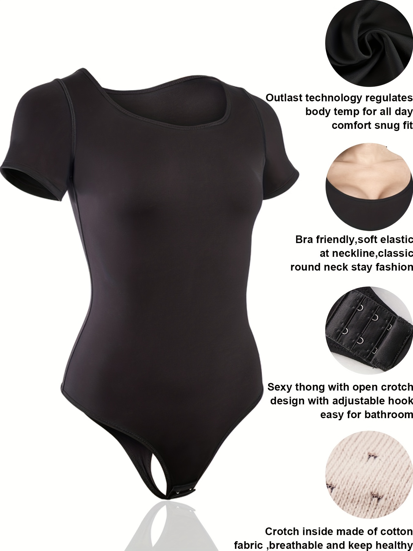 Solid Shaping Bodysuit Short Sleeve Crew Neck Tummy Control - Temu
