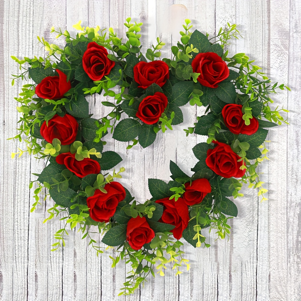 16 Inch Valentine Heart Wreaths for Front Door,Berry Rose Heart