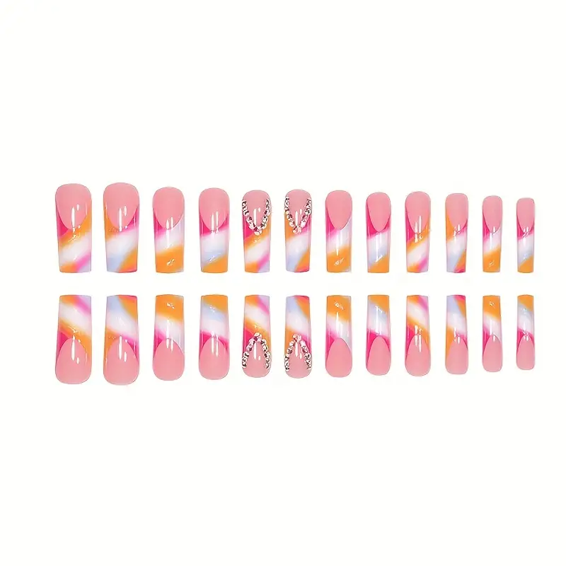 Extra Long Square Fake Nails And Gradient Coffin - Temu