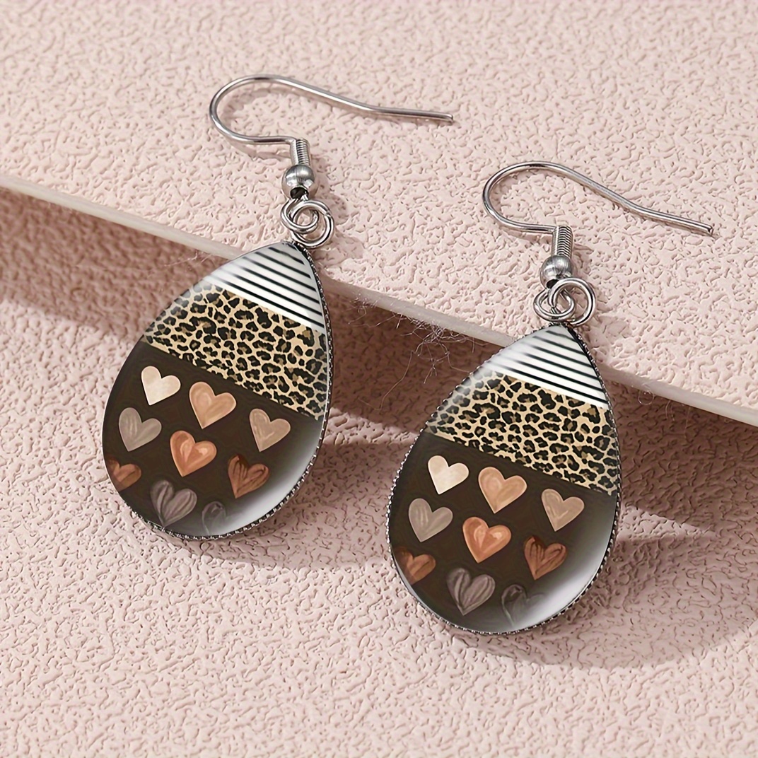 Valentine's Day Earrings Leopard Print Heart Shaped Water - Temu