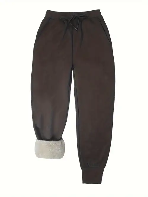 Solid Fleece Jogger Pants Casual Drawstring Waist Winter - Temu Canada