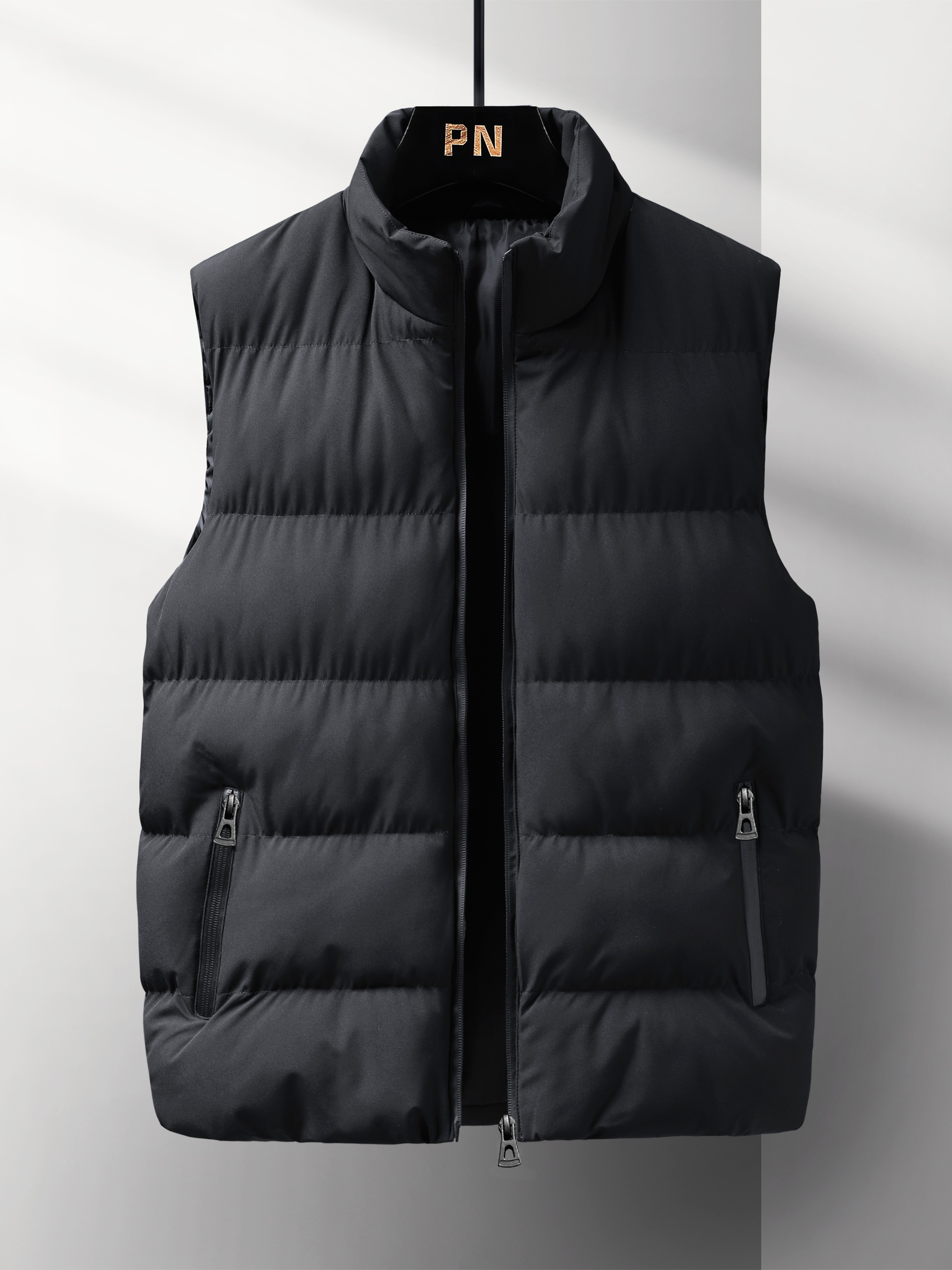 Warm Winter Vest Men's Casual Zipper Pockets Stand Collar - Temu