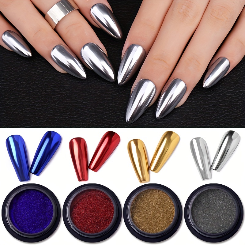 Red Nail Powder Mirror Effect Metallic Dust Holographic - Temu