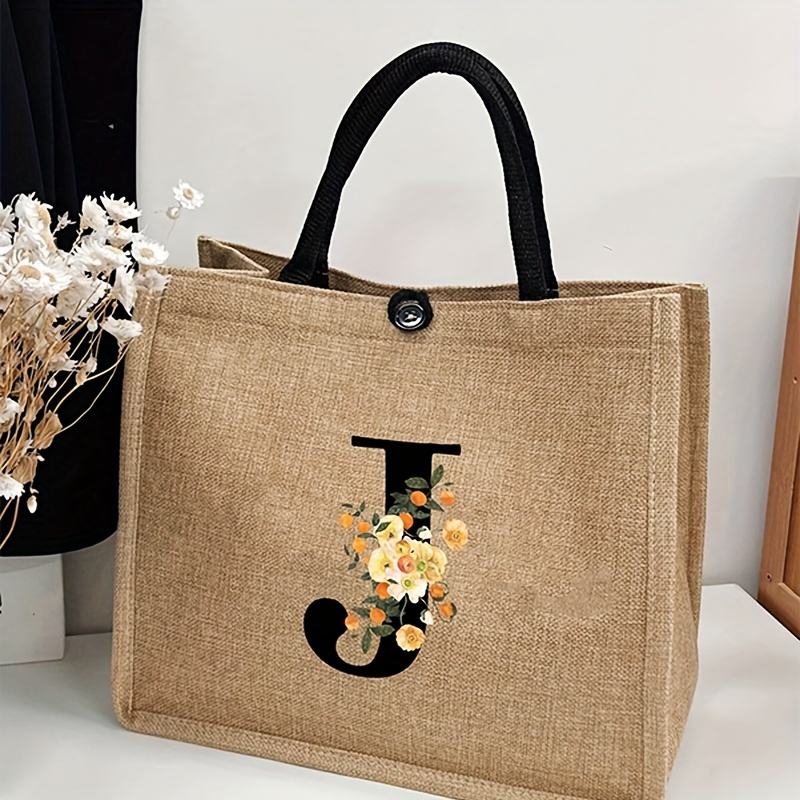 

Sac Fourre-tout Imprimé De Lettres Florales, Sac Cadeau Grande Capacité, Sac À Main Décontracté Pour Femmes Pour Mariage, Shopping, Plage, École