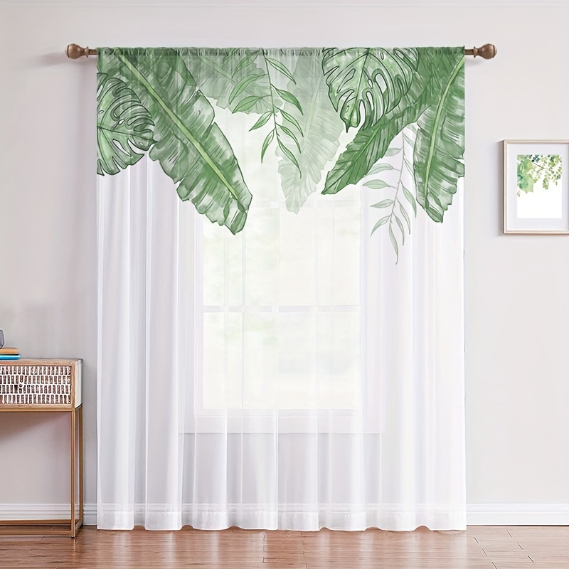 1 Cortina Transparente Diseño Hojas Árbol Verde Ventana - Temu