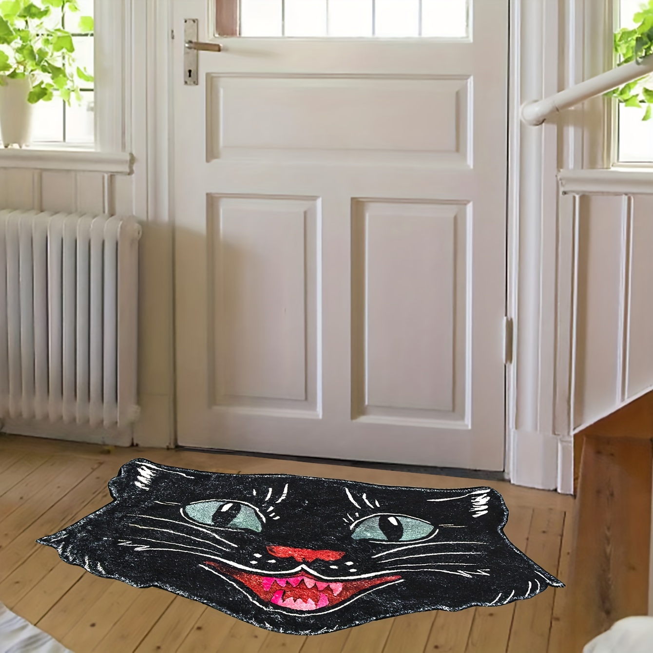 Cat Food Mat For Feed Bowl, Black Cat Pattern Halloween Decor