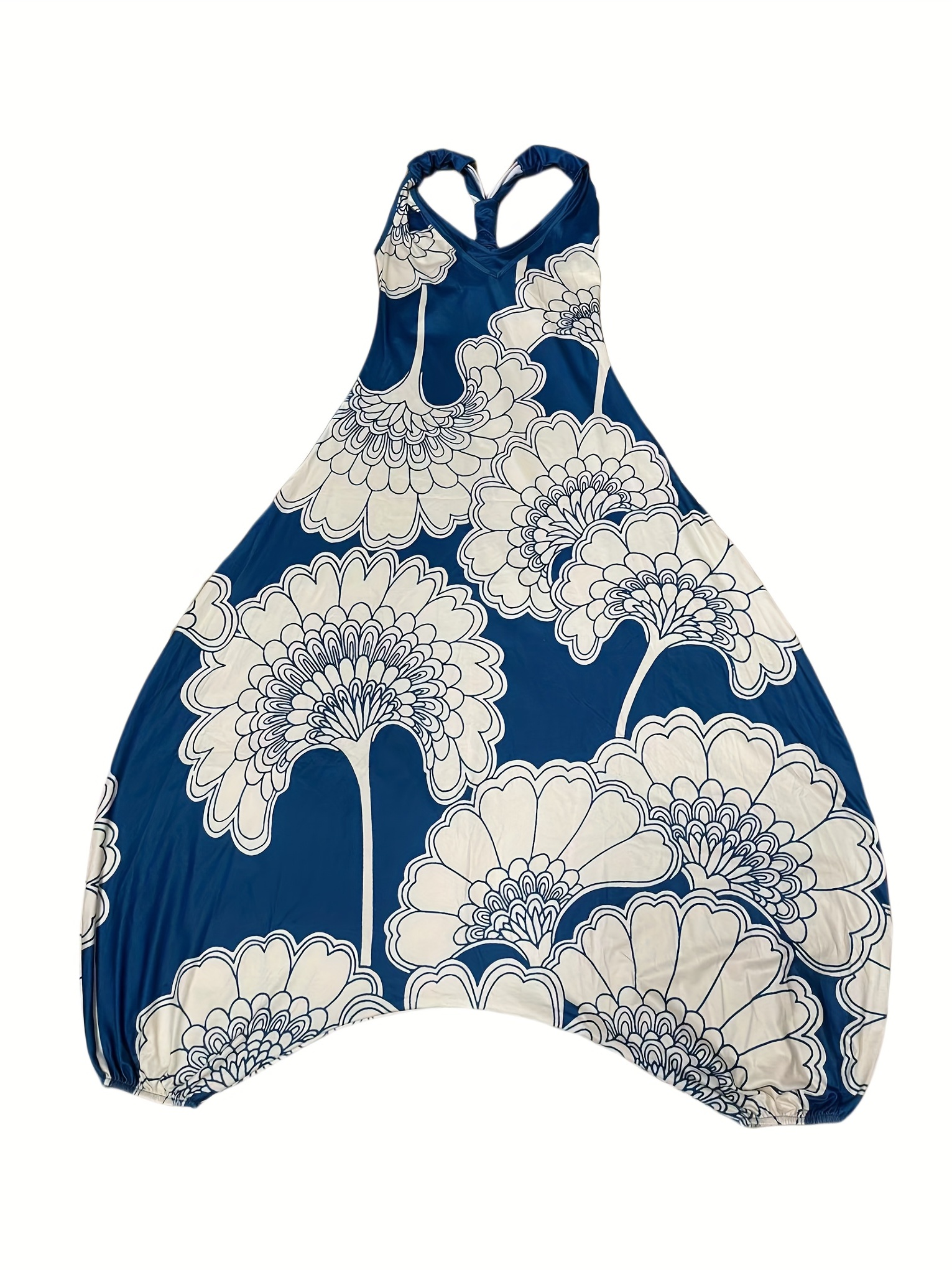 Floral Print V Neck Harem Jumpsuit Sleeveless