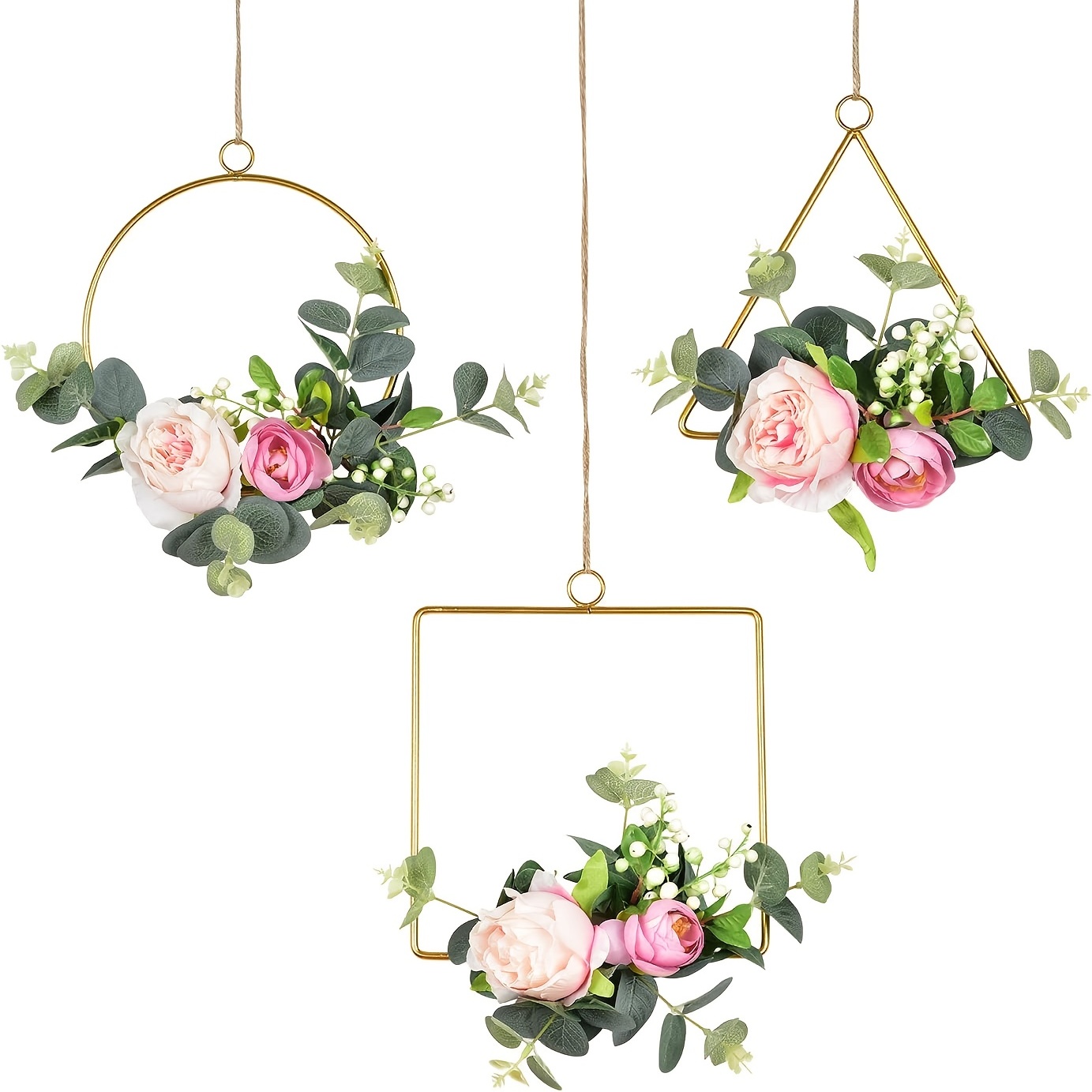 3pcs Heart Wire Wreath Frame Hanging DIY Metal Flower Wreath Frame Floral Hoop, Size: One size, Green