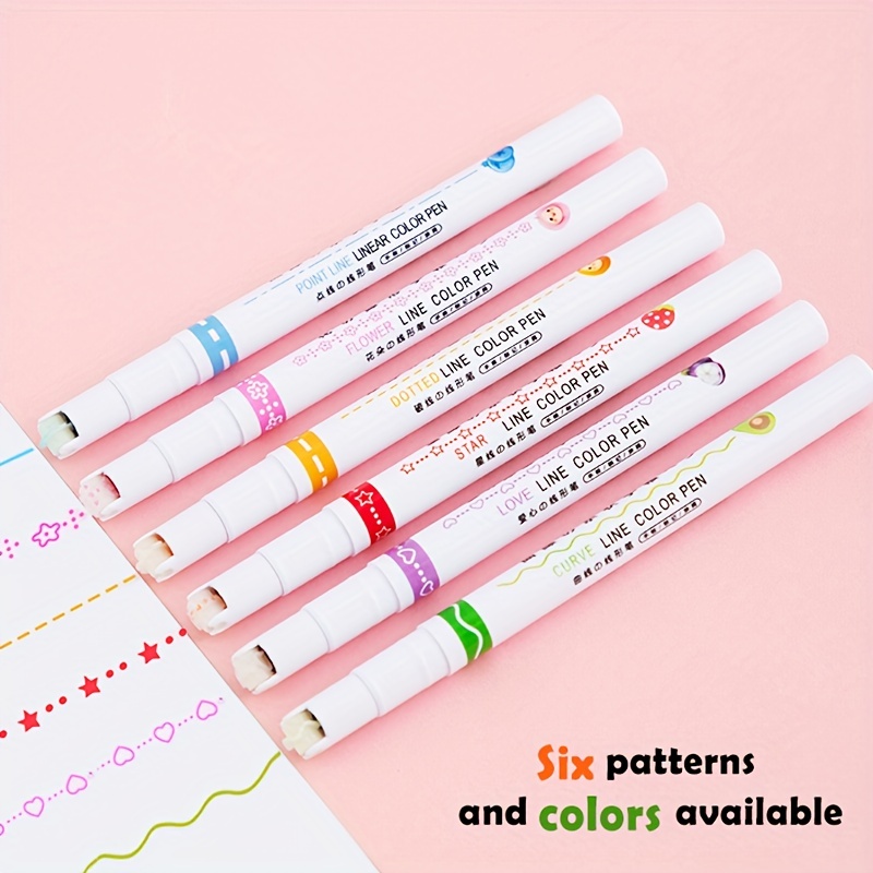 BAYTORY 8Pcs Colored Curve Pens for Note Taking, Dual Tip Pens with 6  Different Curve Shapes & 8 Colors Fine Lines and Highlighter Pen Set for