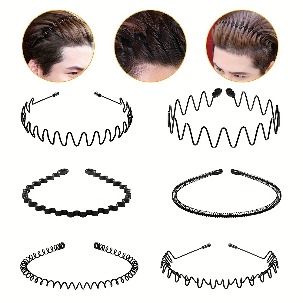 6 Pieces Metal Headbands Wavy Hairband Spring Hair Hoop Sports Fashion Hair  Bands Unisex Black Elastic Non Slip Simple Headwear Accessories