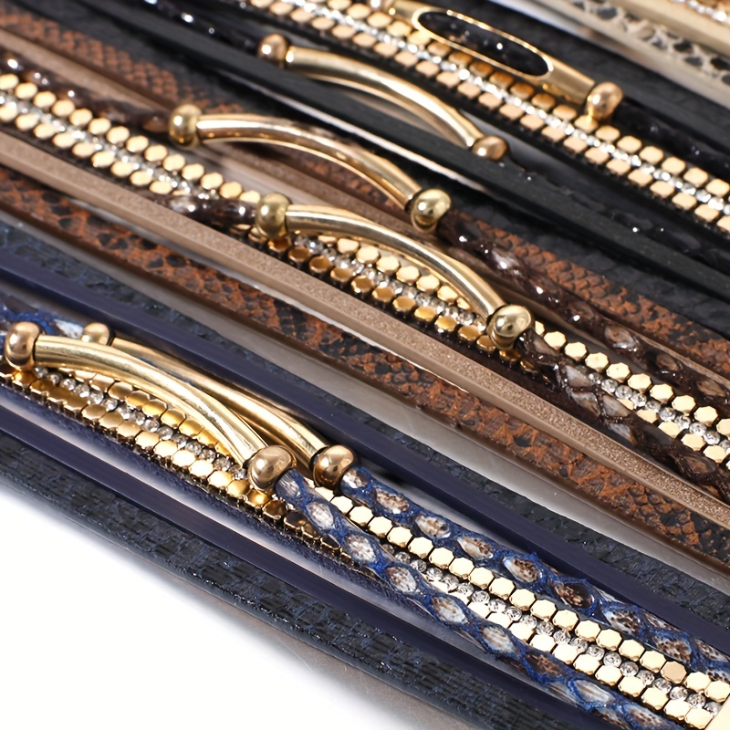 Snakeskin Pattern Leather Bracelet Multilayer Wrap Magnetic Clasp