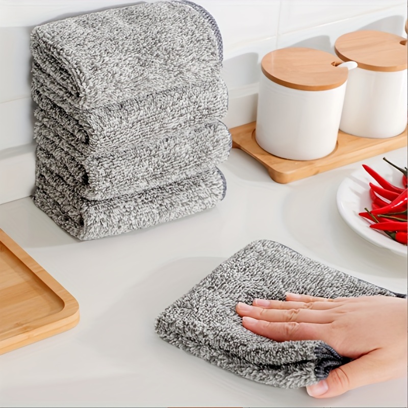 Dish Towels, Highly Absorbent Cleaning Cloth Thick And Fast Drying Towels  With Bamboo Charcoal Fiber, Nonstick Oil Washable Dish Rags, Kitchen  Supplies - Temu