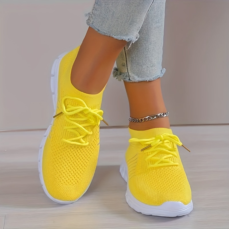 women s knitted running sneakers solid color breathable low