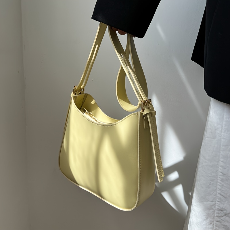 Fashionable Solid Color Minimalist Personality Strap Design Commuter Single Shoulder  Baguette Bag