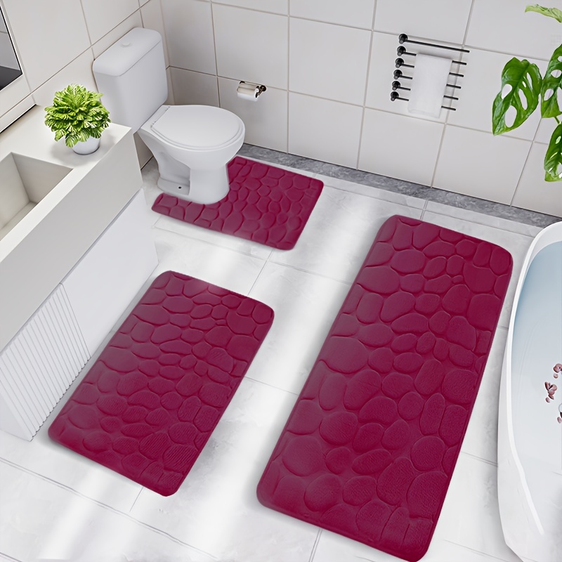 3Pcs Soft Bathroom Mat Set Contour Rug Memory Foam Non-slip Fast